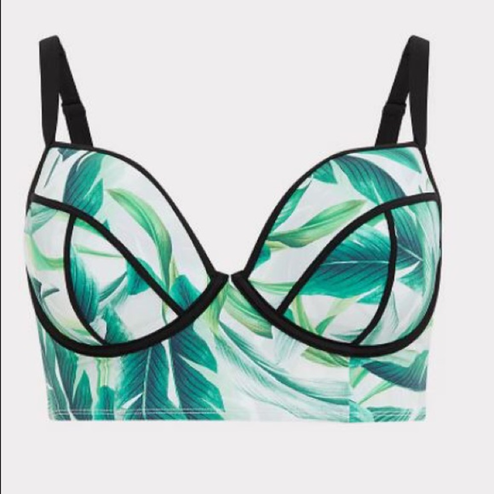 Torrid green palm print underwire bikini top